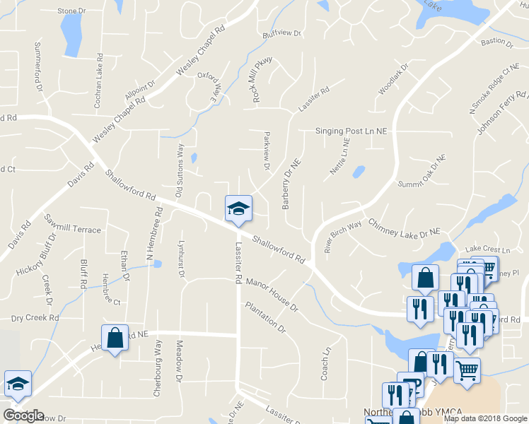 map of restaurants, bars, coffee shops, grocery stores, and more near 3993 Shallowford Green Court in Marietta