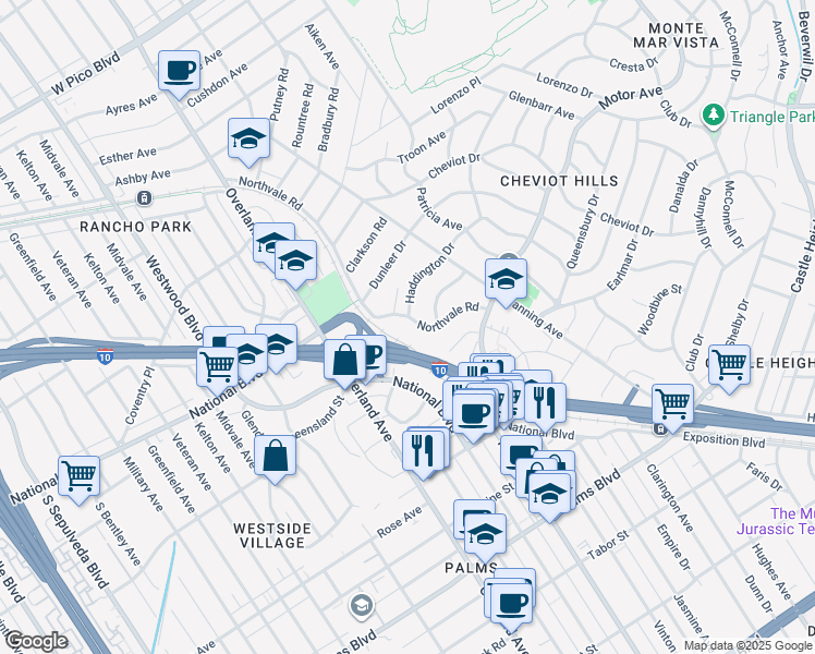 map of restaurants, bars, coffee shops, grocery stores, and more near 10384 Northvale Road in Los Angeles