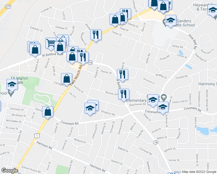 map of restaurants, bars, coffee shops, grocery stores, and more near 2844 Blondell Circle in Columbia