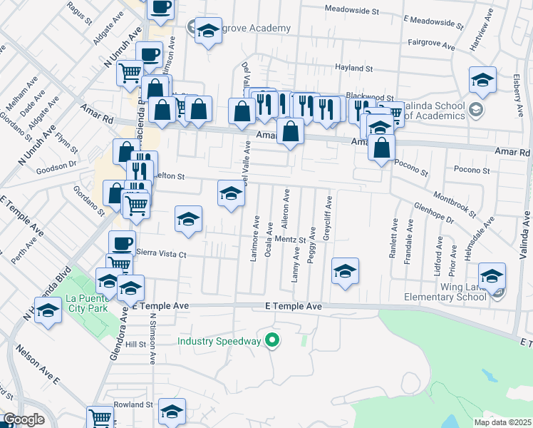 map of restaurants, bars, coffee shops, grocery stores, and more near 758 Ocala Avenue in La Puente