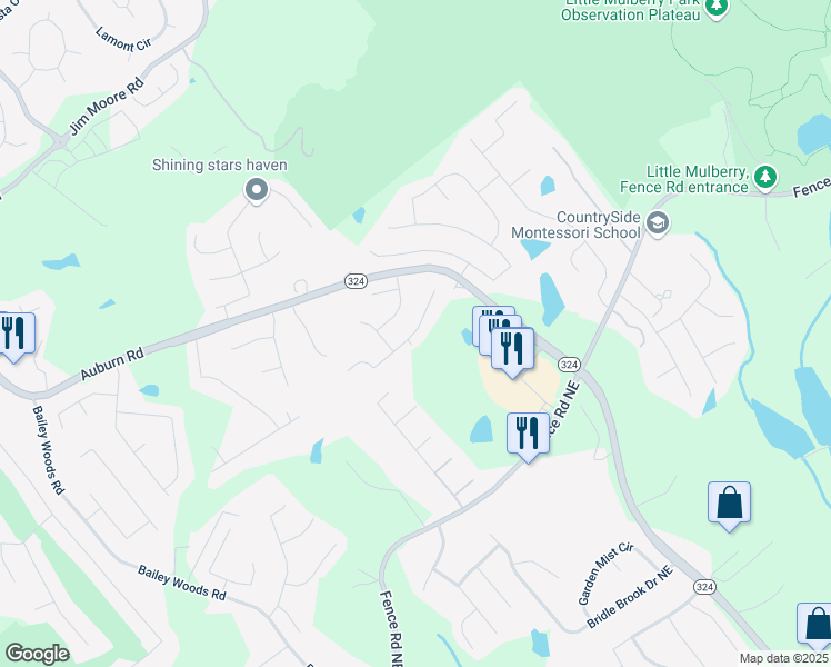 map of restaurants, bars, coffee shops, grocery stores, and more near 3534 Lynley Mill Lane in Dacula