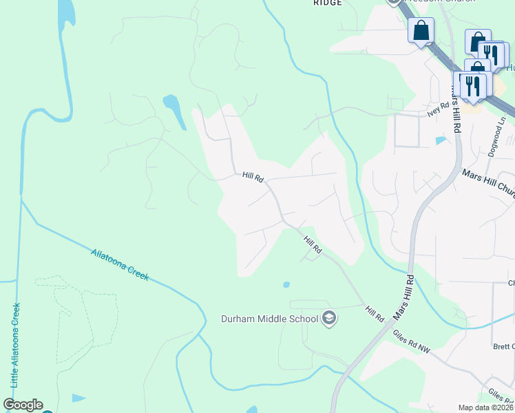 map of restaurants, bars, coffee shops, grocery stores, and more near 3230 Hobson Glen Lane in Acworth