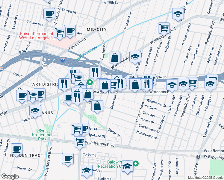 map of restaurants, bars, coffee shops, grocery stores, and more near 2614 Thurman Avenue in Los Angeles