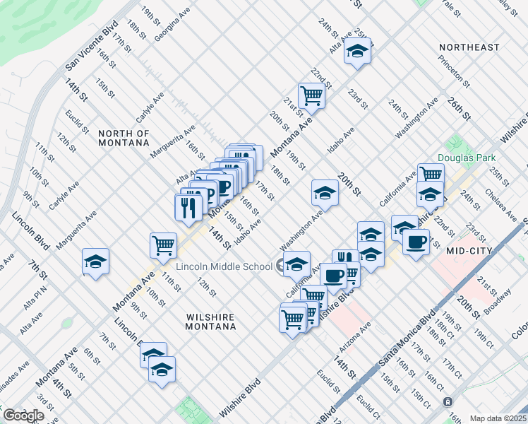 map of restaurants, bars, coffee shops, grocery stores, and more near 923 16th Street in Santa Monica