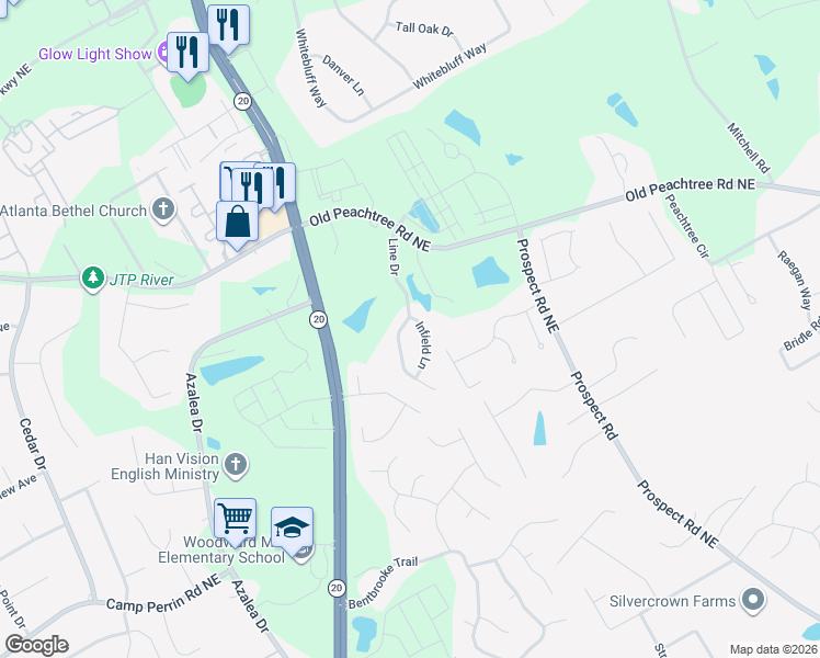 map of restaurants, bars, coffee shops, grocery stores, and more near 2271 Line Drive in Lawrenceville