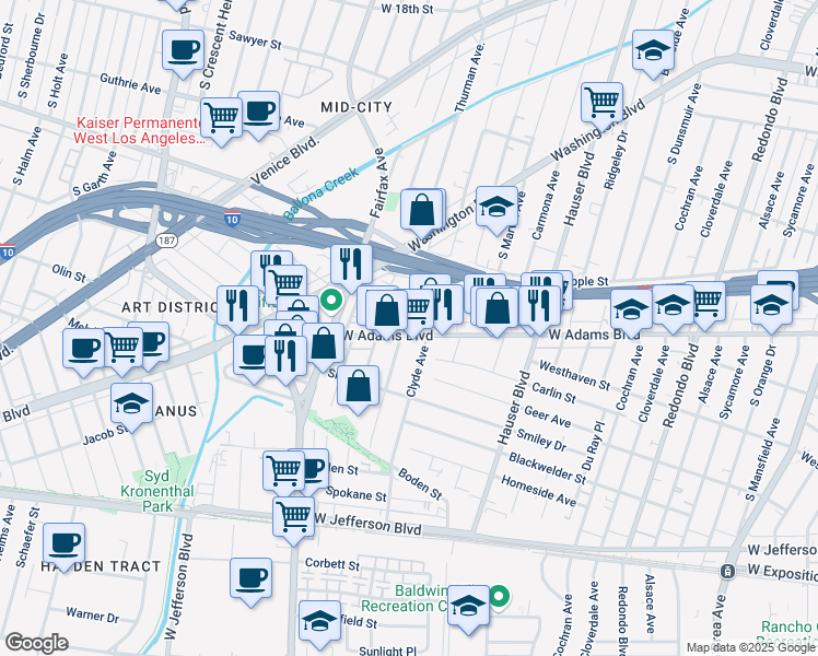 map of restaurants, bars, coffee shops, grocery stores, and more near 2614 Thurman Avenue in Los Angeles