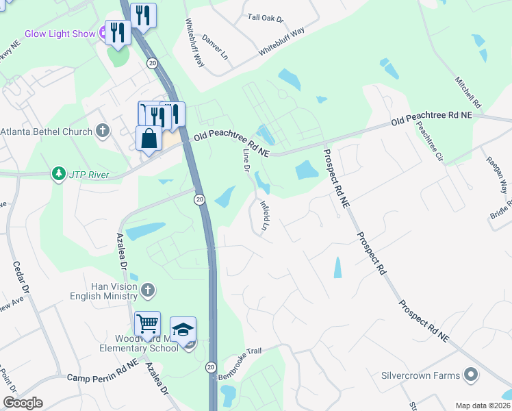 map of restaurants, bars, coffee shops, grocery stores, and more near 2271 Line Drive in Lawrenceville