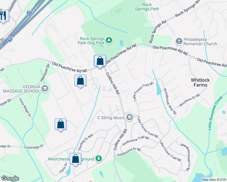 map of restaurants, bars, coffee shops, grocery stores, and more near 259 Collins View Court in Lawrenceville
