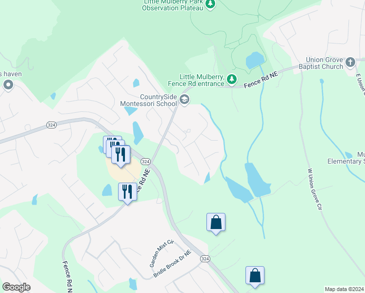 map of restaurants, bars, coffee shops, grocery stores, and more near 748 York View Drive Northeast in Auburn