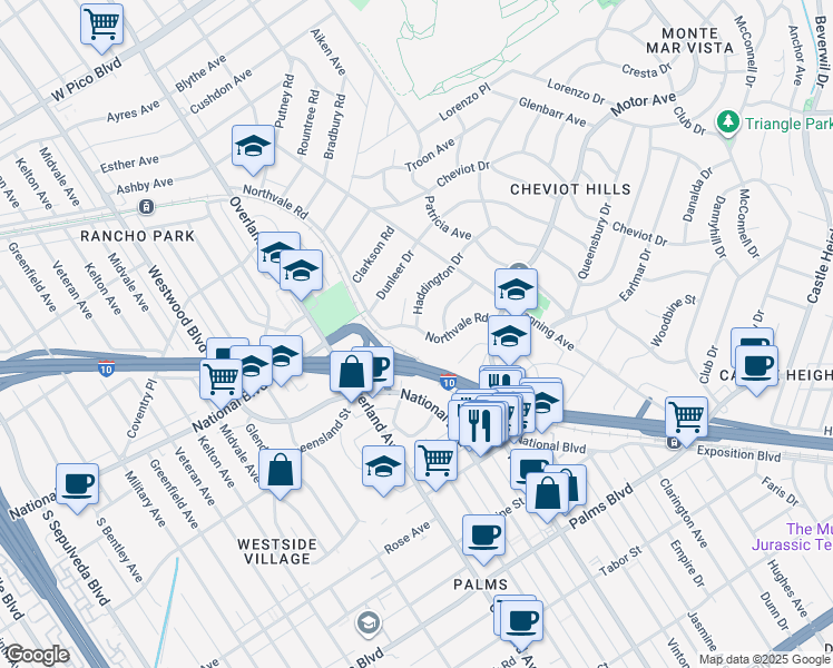 map of restaurants, bars, coffee shops, grocery stores, and more near 10384 Northvale Road in Los Angeles