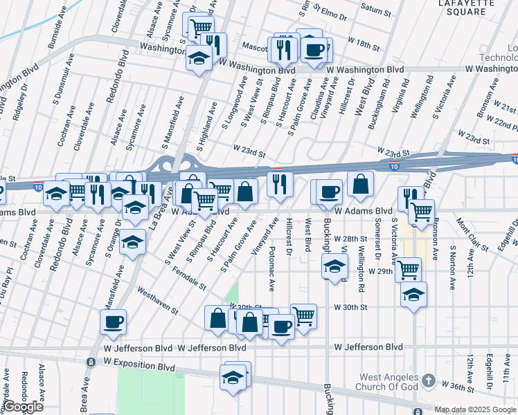 map of restaurants, bars, coffee shops, grocery stores, and more near in Los Angeles