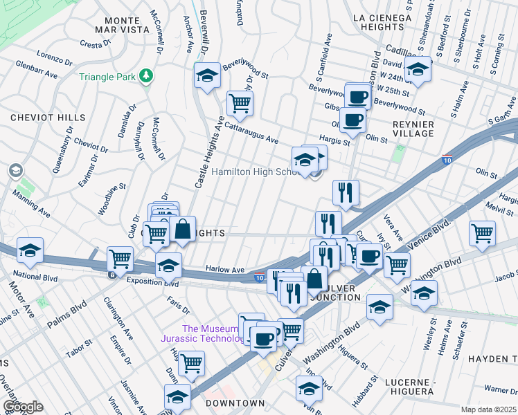 map of restaurants, bars, coffee shops, grocery stores, and more near 3206 Bagley Avenue in Los Angeles