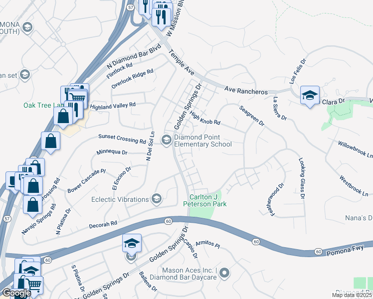 map of restaurants, bars, coffee shops, grocery stores, and more near 780 Golden Springs Drive in Diamond Bar