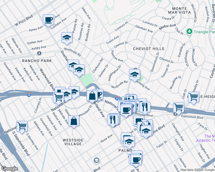 map of restaurants, bars, coffee shops, grocery stores, and more near 10400 Northvale Road in Los Angeles