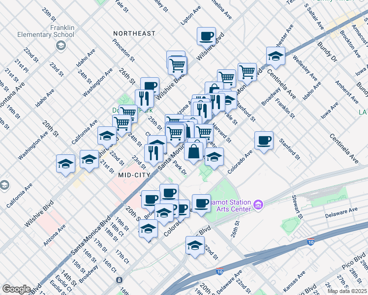 map of restaurants, bars, coffee shops, grocery stores, and more near in Santa Monica