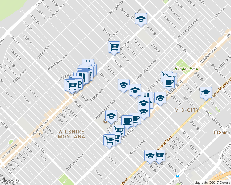 map of restaurants, bars, coffee shops, grocery stores, and more near 944 18th Street in Santa Monica