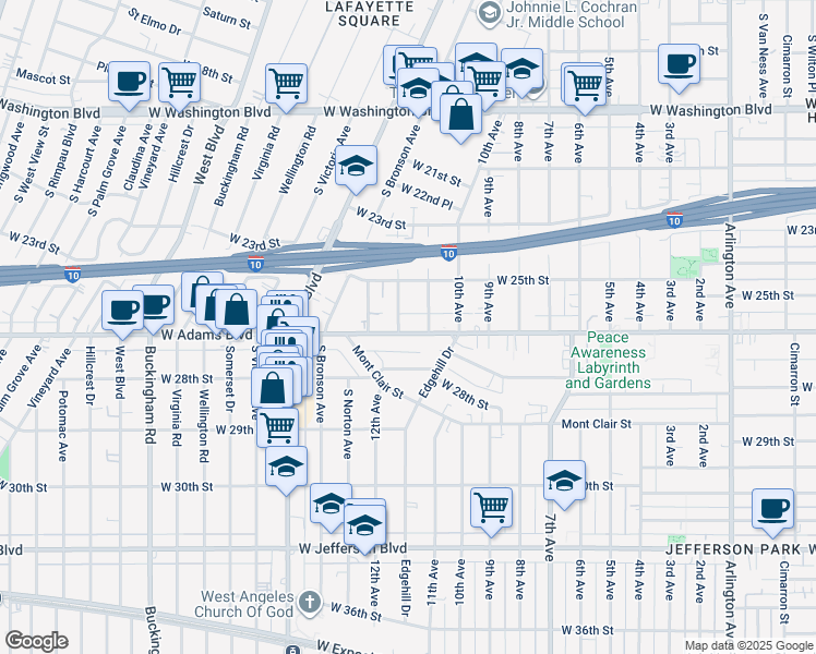 map of restaurants, bars, coffee shops, grocery stores, and more near 2528 12th Avenue in Los Angeles
