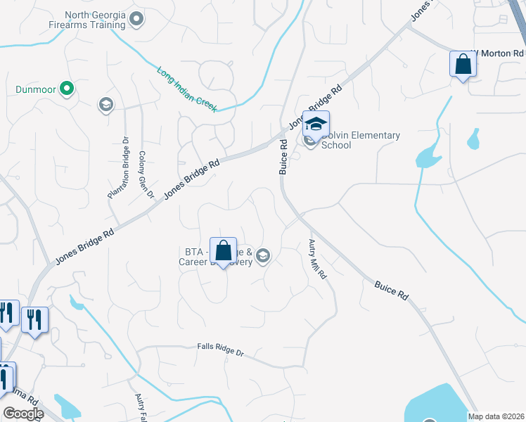 map of restaurants, bars, coffee shops, grocery stores, and more near 10275 Brier Mill Court in Alpharetta