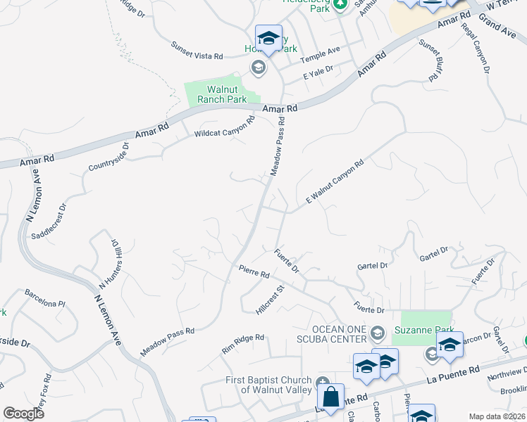 map of restaurants, bars, coffee shops, grocery stores, and more near 20206 East Walnut Canyon Road in Walnut