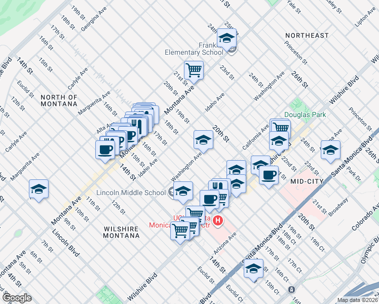 map of restaurants, bars, coffee shops, grocery stores, and more near 944 18th Street in Santa Monica