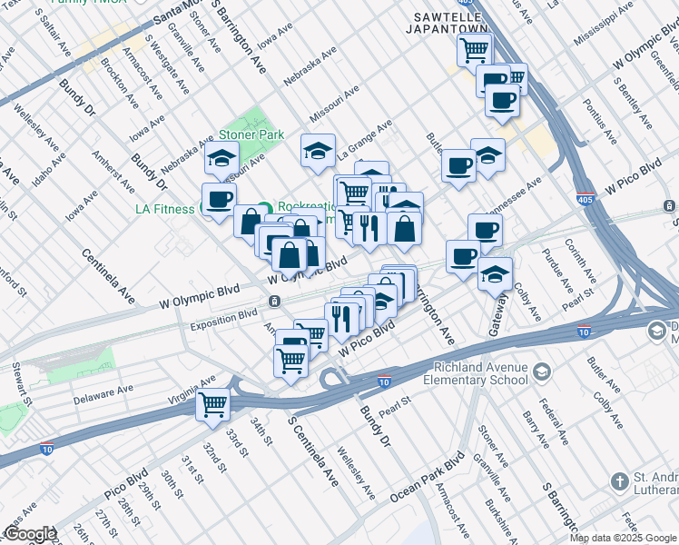 map of restaurants, bars, coffee shops, grocery stores, and more near in Los Angeles