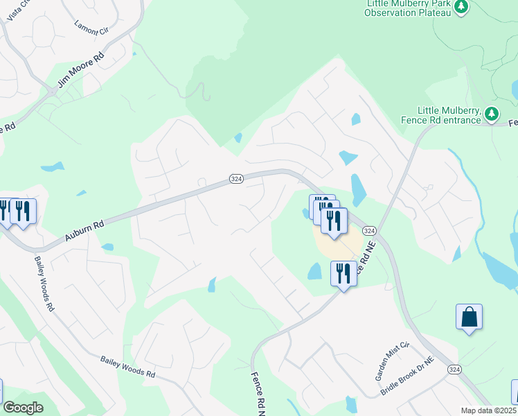 map of restaurants, bars, coffee shops, grocery stores, and more near 3525 Lynley Mill Drive in Dacula
