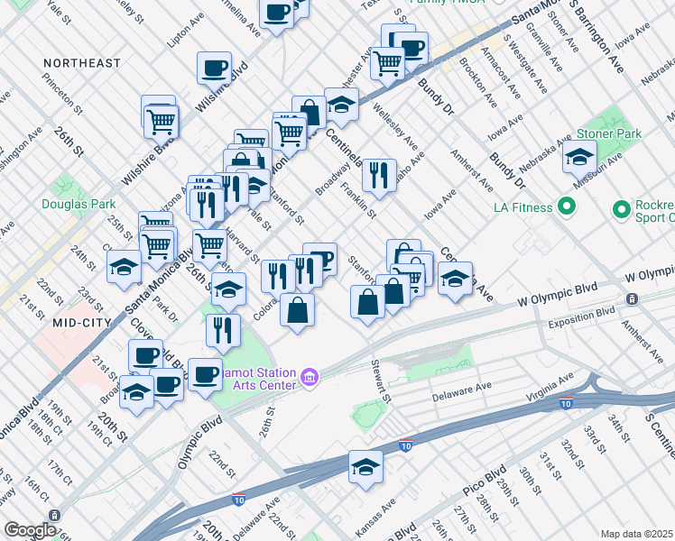 map of restaurants, bars, coffee shops, grocery stores, and more near 2944 Colorado Avenue in Santa Monica