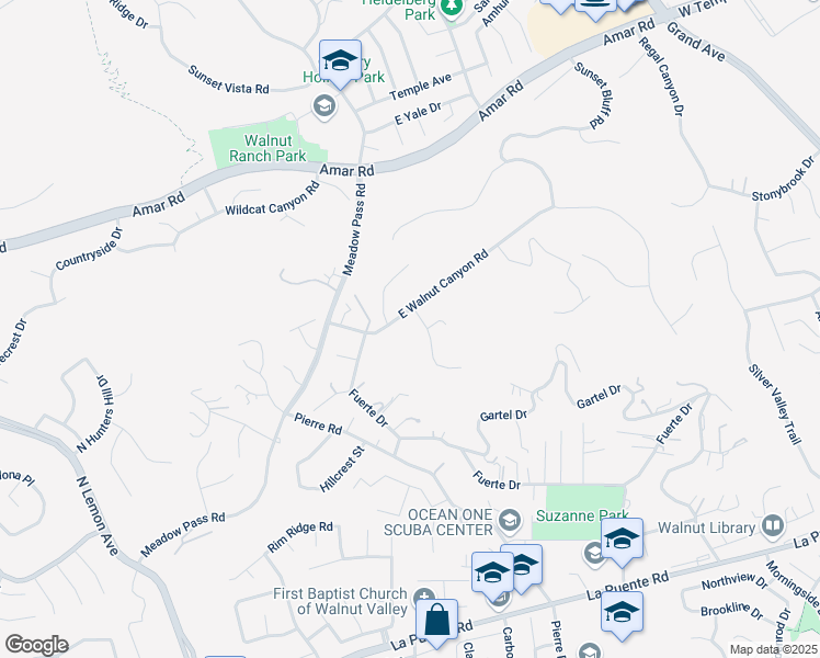 map of restaurants, bars, coffee shops, grocery stores, and more near 20348 East Walnut Canyon Road in Walnut