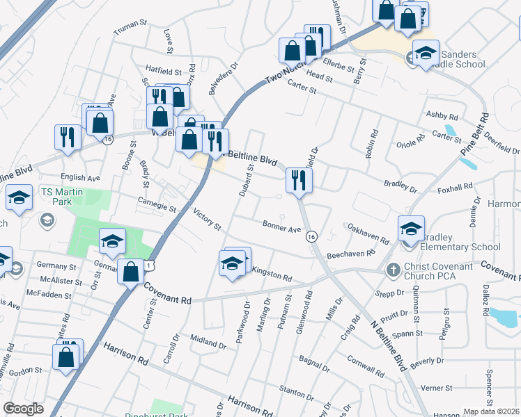 map of restaurants, bars, coffee shops, grocery stores, and more near 2857 Lucille Drive in Columbia