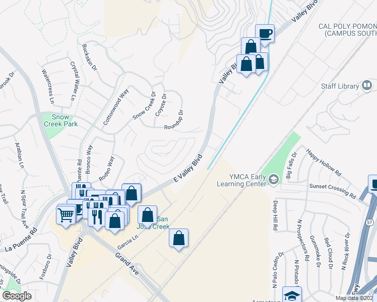 map of restaurants, bars, coffee shops, grocery stores, and more near 22092 Portofino Drive in Walnut
