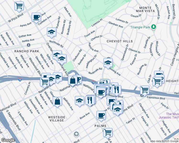 map of restaurants, bars, coffee shops, grocery stores, and more near 10365 Northvale Road in Los Angeles
