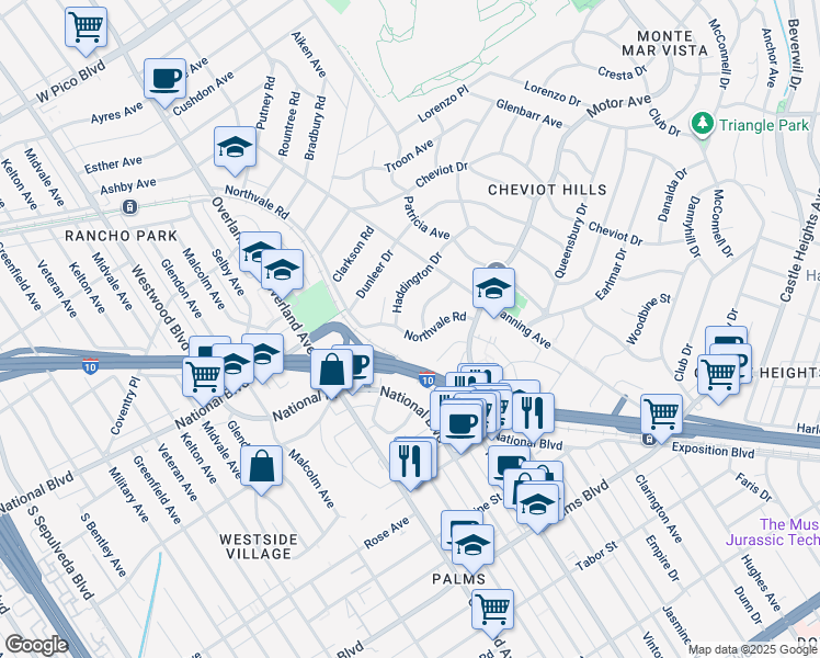 map of restaurants, bars, coffee shops, grocery stores, and more near 10365 Northvale Road in Los Angeles