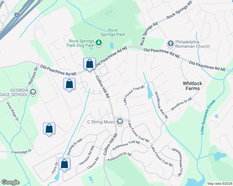 map of restaurants, bars, coffee shops, grocery stores, and more near 347 Collins Glen Court in Lawrenceville
