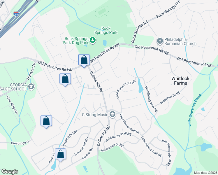 map of restaurants, bars, coffee shops, grocery stores, and more near 347 Collins Glen Court in Lawrenceville