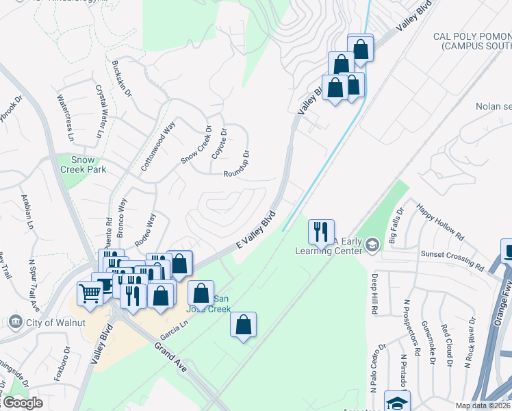 map of restaurants, bars, coffee shops, grocery stores, and more near 22129 Portofino Drive in Walnut