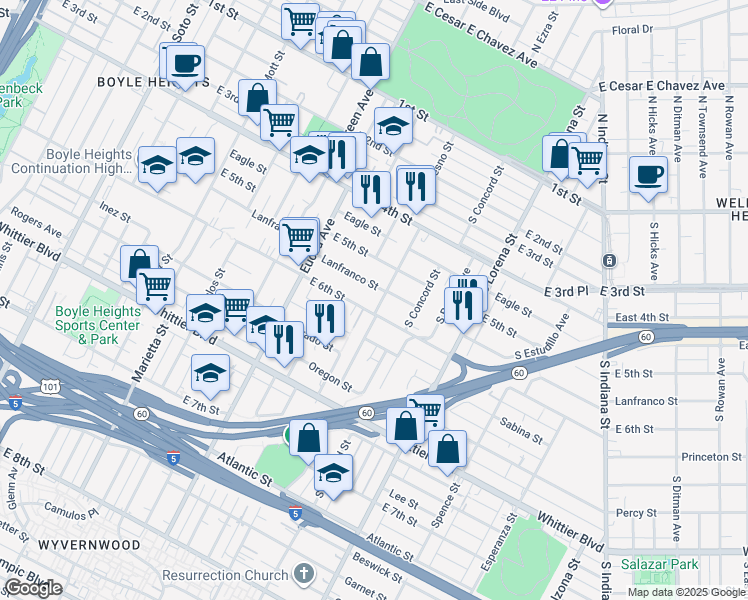 map of restaurants, bars, coffee shops, grocery stores, and more near 3066 Lanfranco Street in Los Angeles