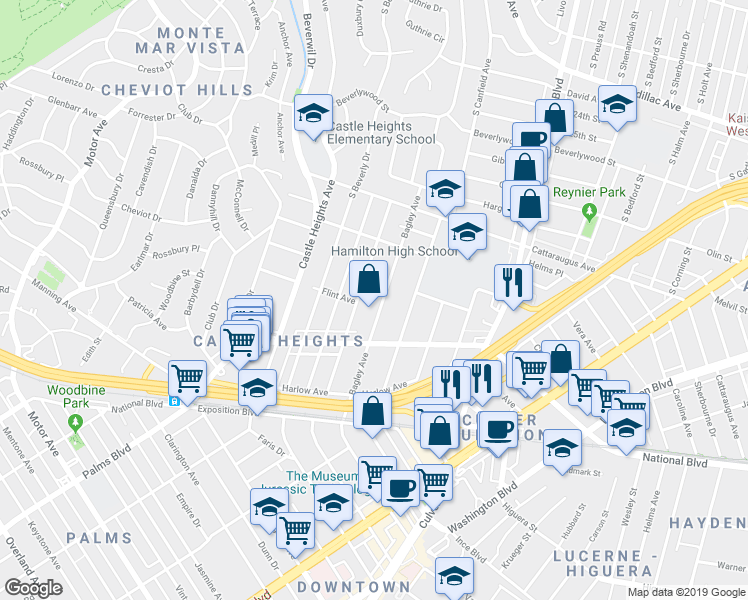 map of restaurants, bars, coffee shops, grocery stores, and more near 3038 Bagley Avenue in Los Angeles
