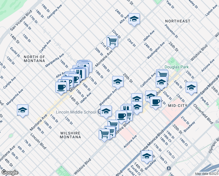 map of restaurants, bars, coffee shops, grocery stores, and more near 916 18th Street in Santa Monica