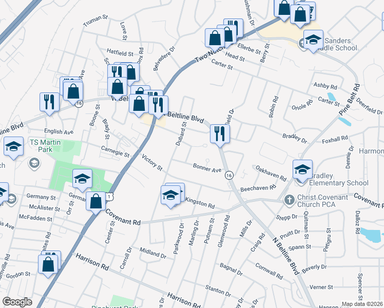 map of restaurants, bars, coffee shops, grocery stores, and more near 2857 Lucille Drive in Columbia