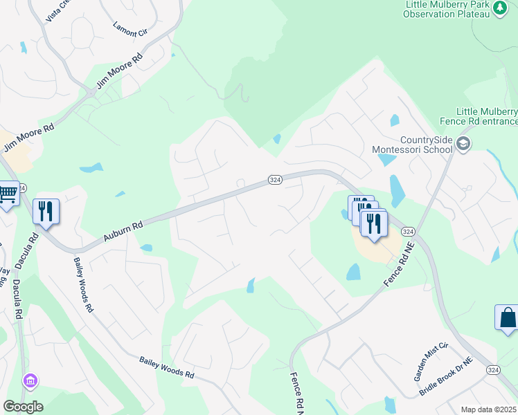 map of restaurants, bars, coffee shops, grocery stores, and more near 953 Auburn Road in Dacula