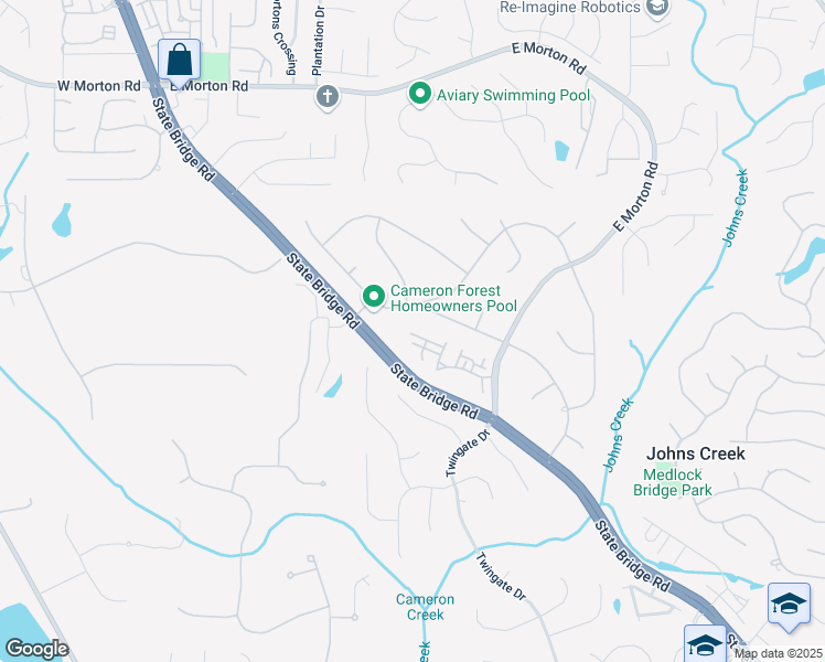 map of restaurants, bars, coffee shops, grocery stores, and more near 5120 Meridian Lane in Alpharetta