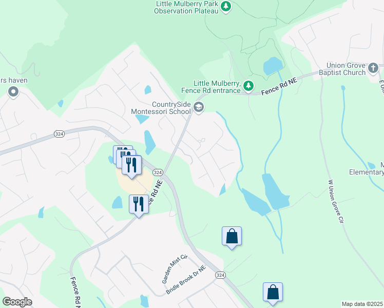 map of restaurants, bars, coffee shops, grocery stores, and more near 758 York View Drive Northeast in Auburn