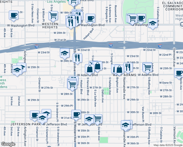 map of restaurants, bars, coffee shops, grocery stores, and more near 1920 West 25th Street in Los Angeles