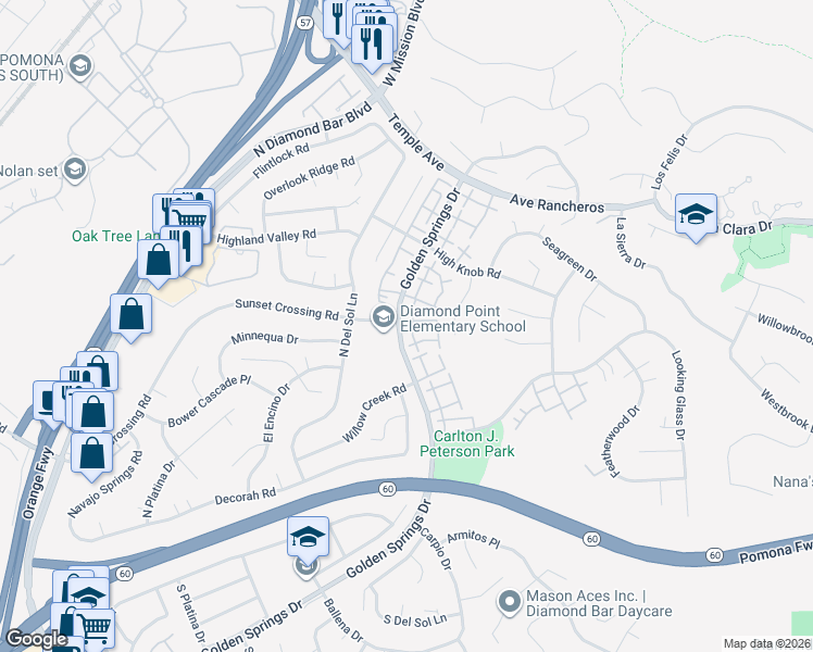 map of restaurants, bars, coffee shops, grocery stores, and more near 760 Golden Springs Drive in Diamond Bar