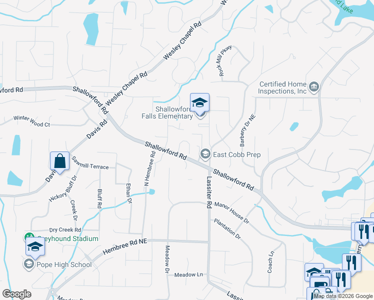 map of restaurants, bars, coffee shops, grocery stores, and more near 3554 Montwood Court in Marietta