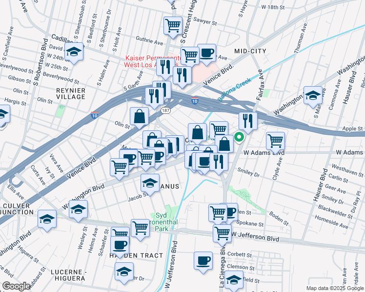 map of restaurants, bars, coffee shops, grocery stores, and more near 2732 South La Cienega Boulevard in Los Angeles
