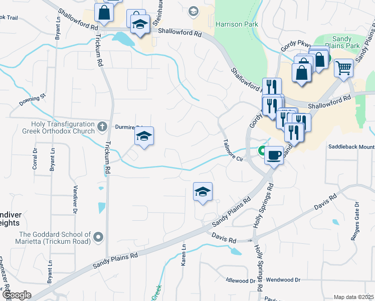 map of restaurants, bars, coffee shops, grocery stores, and more near 2803 Cranmore Court in Marietta