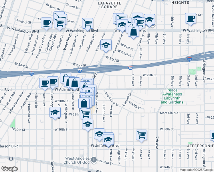 map of restaurants, bars, coffee shops, grocery stores, and more near 2537 13th Avenue in Los Angeles