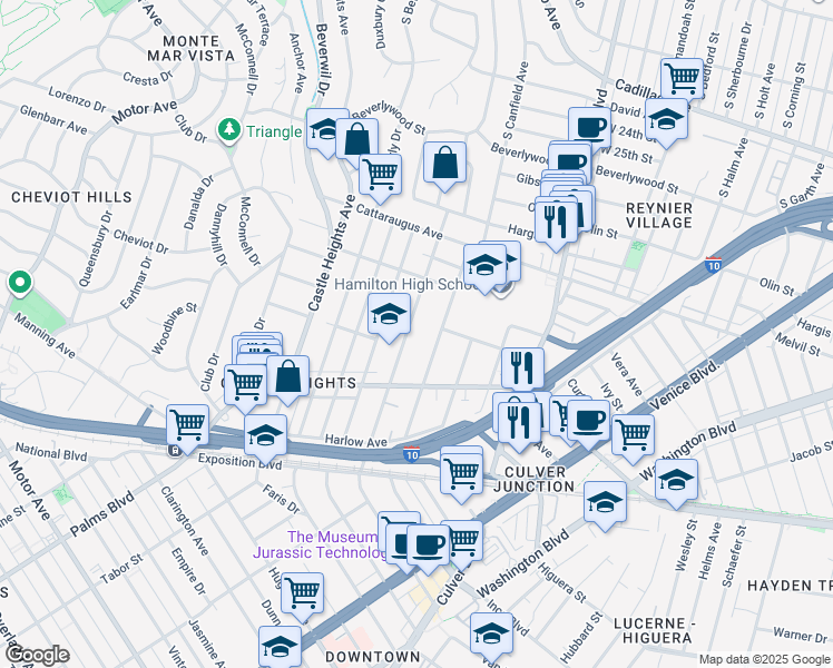 map of restaurants, bars, coffee shops, grocery stores, and more near 3038 Bagley Avenue in Los Angeles