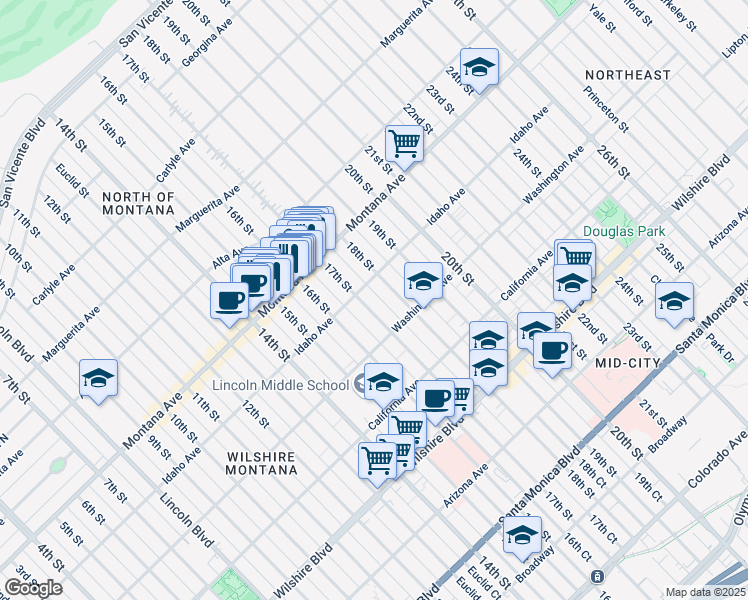 map of restaurants, bars, coffee shops, grocery stores, and more near 916 18th Street in Santa Monica